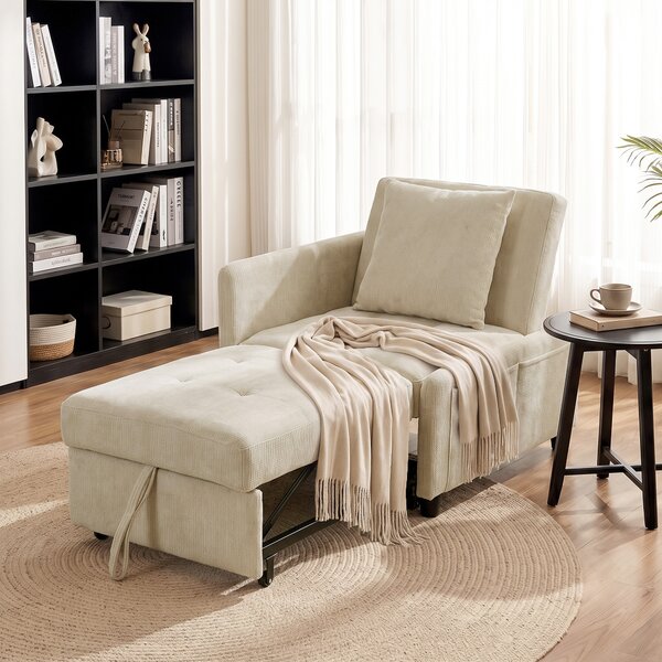 HOMCOM Poltrona letto 4 in 1 in ciniglia con schienale regolabile, beige | Aosom Italy
