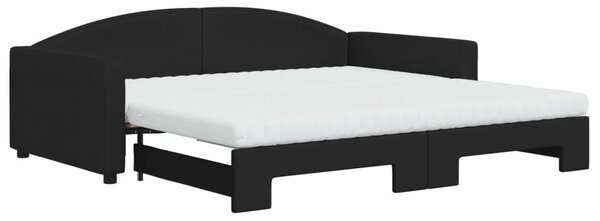 Divano Letto Estraibile con Materassi Nero 100x200 cm Tessuto