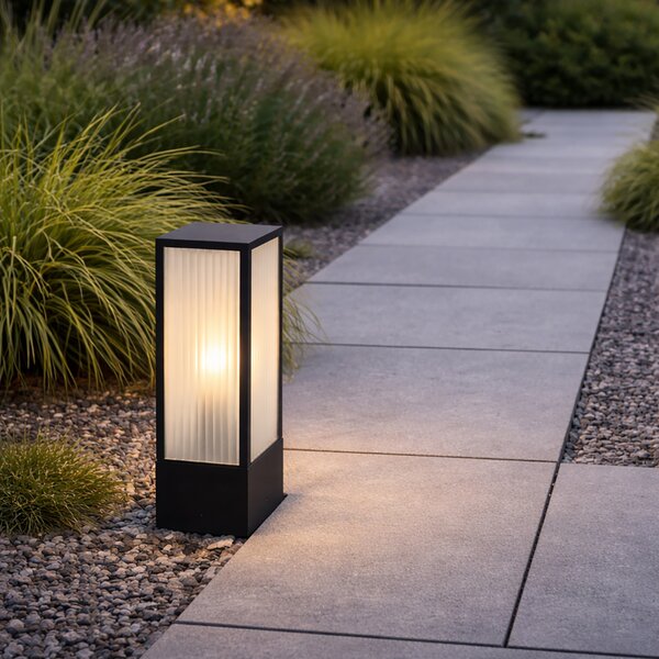Lampada da esterno da terra nera con vetro a coste 40 cm IP44 - Charlois