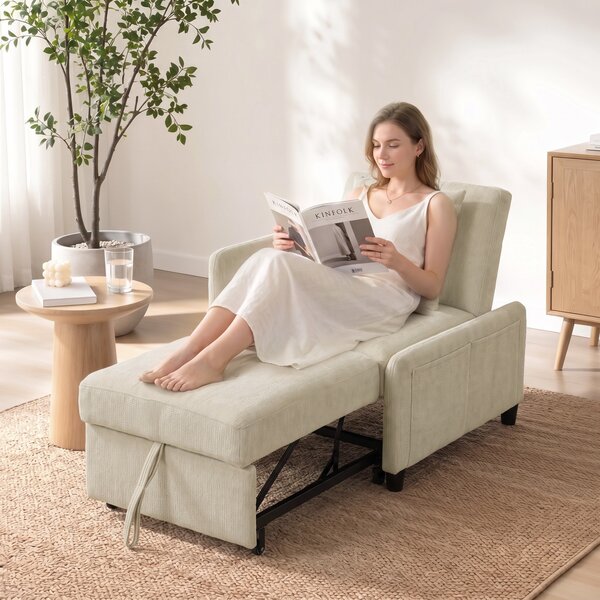 HOMCOM Poltrona letto 4 in 1 in ciniglia con schienale regolabile, beige | Aosom Italy