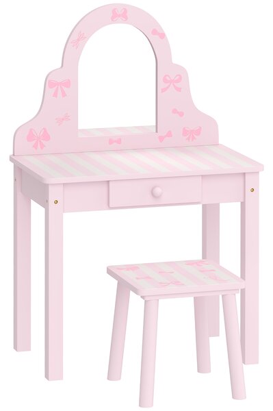 AIYAPLAY Set tavolo da trucco 2 in 1 per bambini con sgabello e specchio, rosa | Aosom Italy