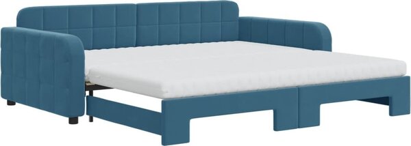 Divano Letto Estraibile con Materassi Blu 100x200 cm Velluto