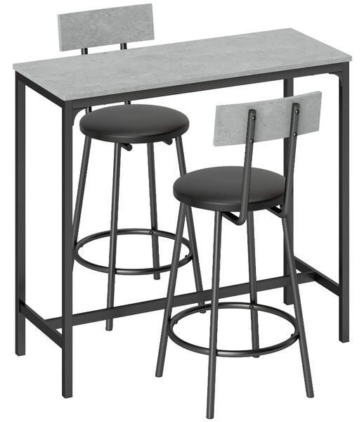 HOMCOM Set tavolo da bar con 2 sgabelli imbottiti e poggiapiedi, grigio | Aosom Italy