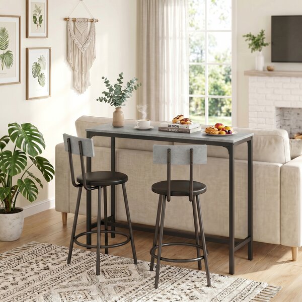 HOMCOM Set tavolo da bar con 2 sgabelli imbottiti e poggiapiedi, grigio | Aosom Italy