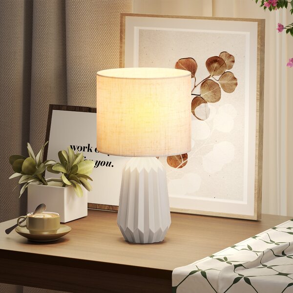 HOMCOM Lampada da tavolo con paralume in lino e interruttore, beige | Aosom Italy