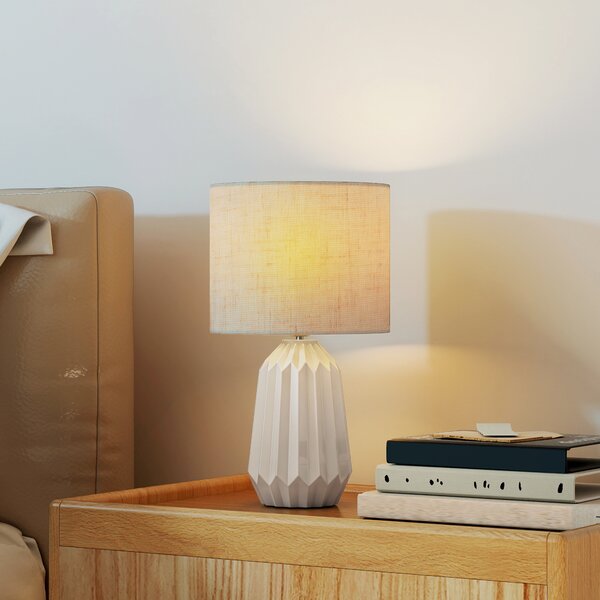 HOMCOM Lampada da tavolo con paralume in lino e interruttore, beige | Aosom Italy