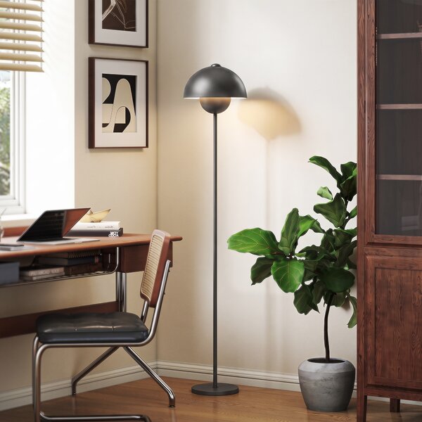 HOMCOM Lampada da terra con paralume rotondo e interruttore a pedale, grigio | Aosom Italy