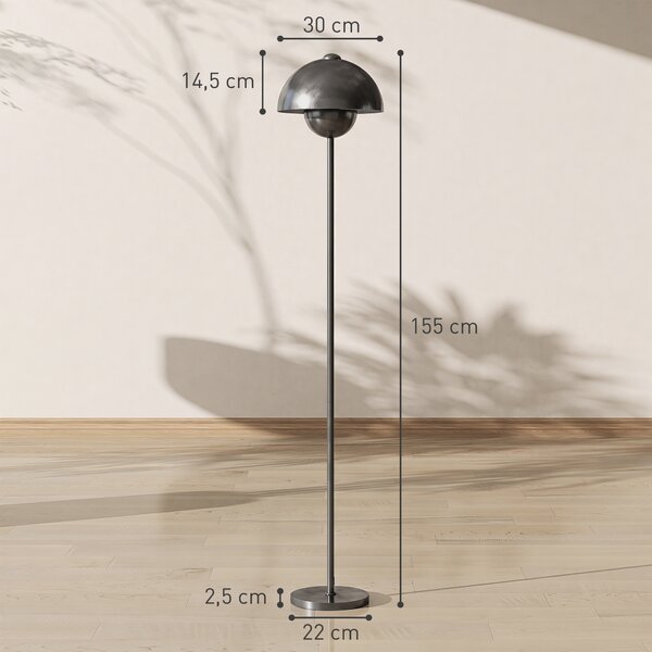HOMCOM Lampada da terra con paralume rotondo e interruttore a pedale, grigio | Aosom Italy