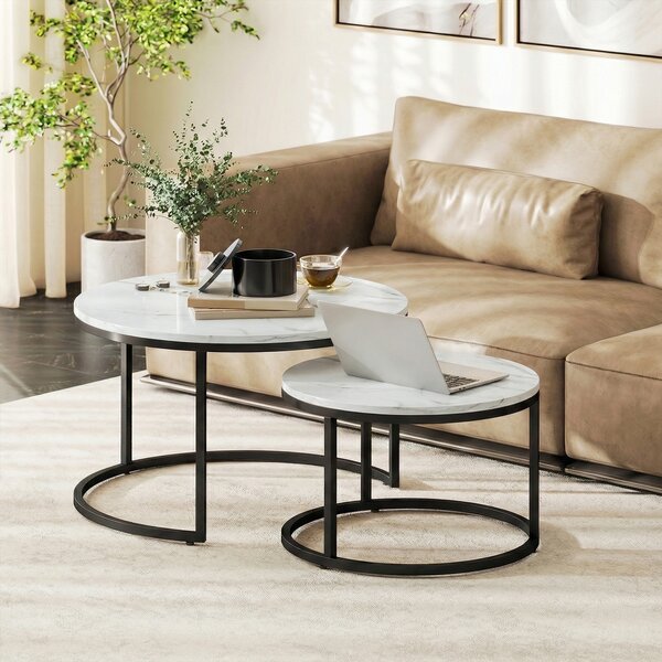 HOMCOM Set 2 tavolini impilabili in stile industriale con gambe in metallo, bianco | Aosom Italy