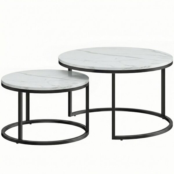 HOMCOM Set 2 tavolini impilabili in stile industriale con gambe in metallo, bianco | Aosom Italy