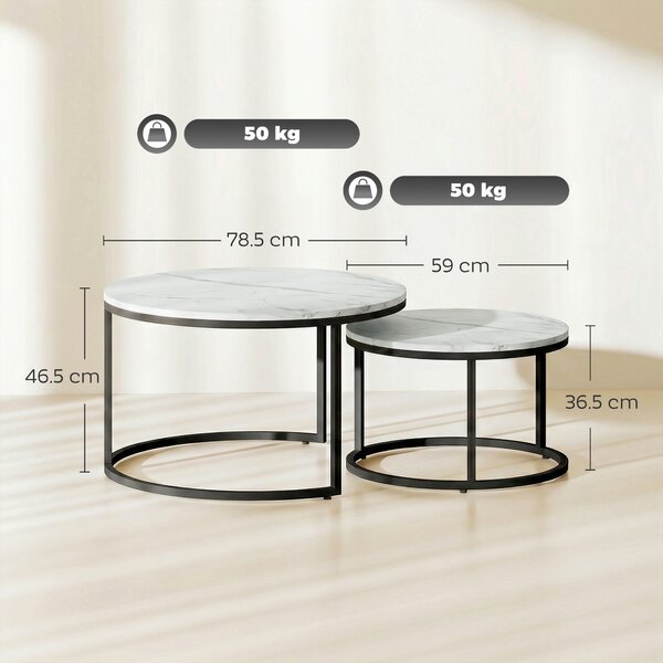 HOMCOM Set 2 tavolini impilabili in stile industriale con gambe in metallo, bianco | Aosom Italy