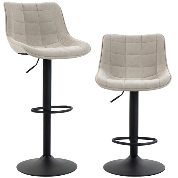 HOMCOM Set 2 Sgabelli Bar Girevoli Regolabili con Base in Metallo e Schienale, Bianco Crema | Aosom Italy