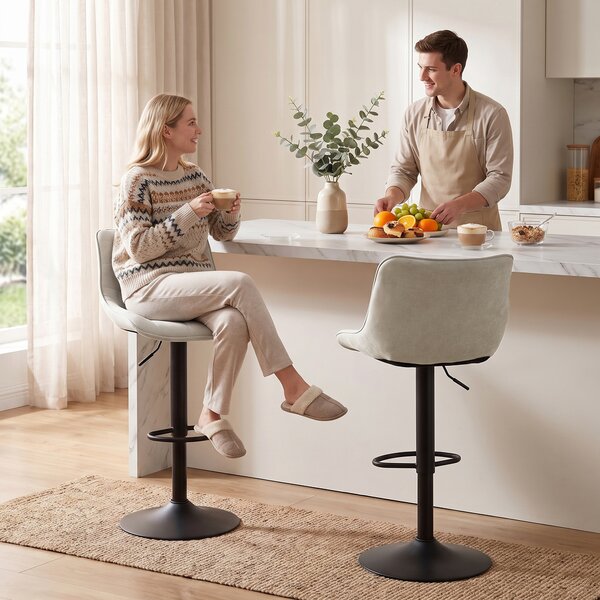 HOMCOM Set 2 Sgabelli Bar Girevoli Regolabili con Base in Metallo e Schienale, Bianco Crema | Aosom Italy