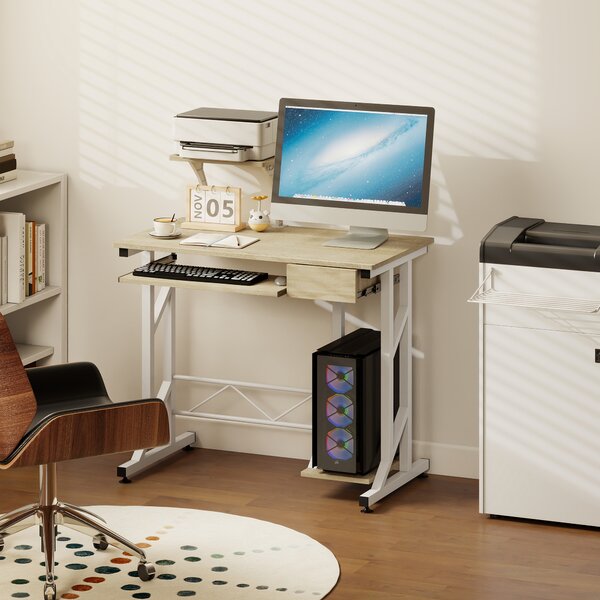 HOMCOM Scrivania per computer con vassoio tastiera e cassetto 90x50x100 cm, rovere | Aosom Italy