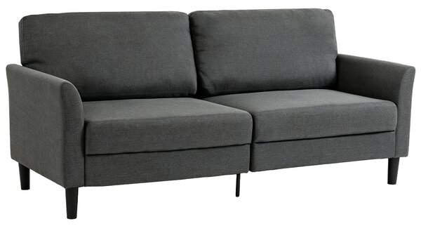 HOMCOM Divano 3 Posti in Tessuto Effetto Lino con Braccioli Curvi e Imbottitura Spessa, Grigio Scuro | Aosom Italy