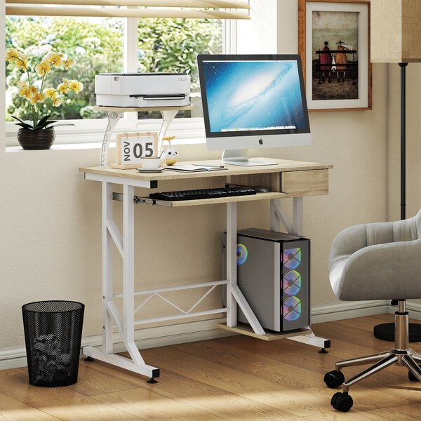 HOMCOM Scrivania per computer con vassoio tastiera e cassetto 90x50x100 cm, rovere | Aosom Italy