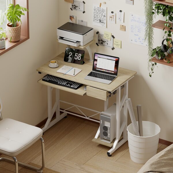 HOMCOM Scrivania per computer con vassoio tastiera e cassetto 90x50x100 cm, rovere | Aosom Italy
