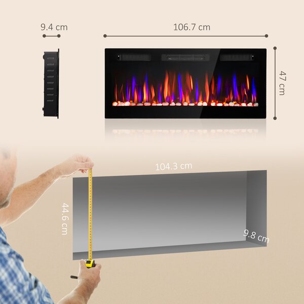 HOMCOM Camino elettrico da parete a incasso ultrapiatto con fiamma 3D e 12 colori, 900/1800 W | Aosom Italy