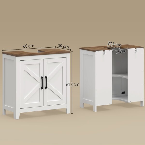 HOMCOM Mobile sottolavabo rustico con ripiano regolabile e 2 ante stile fienile, bianco | Aosom Italy