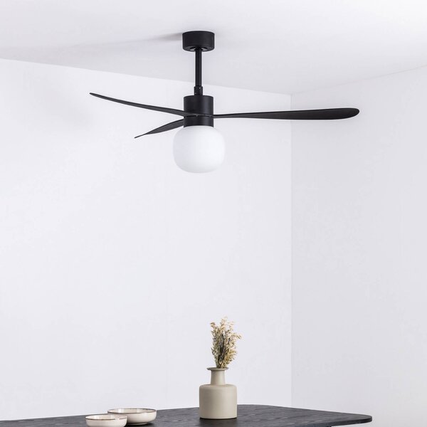 FARO BARCELONA Ventilatore da soffitto LED Amelia Ball L, nero, CC, silenzioso dimmerabile, Nero, Soggiorno / Sala da pranzo, Plastica, Moderno