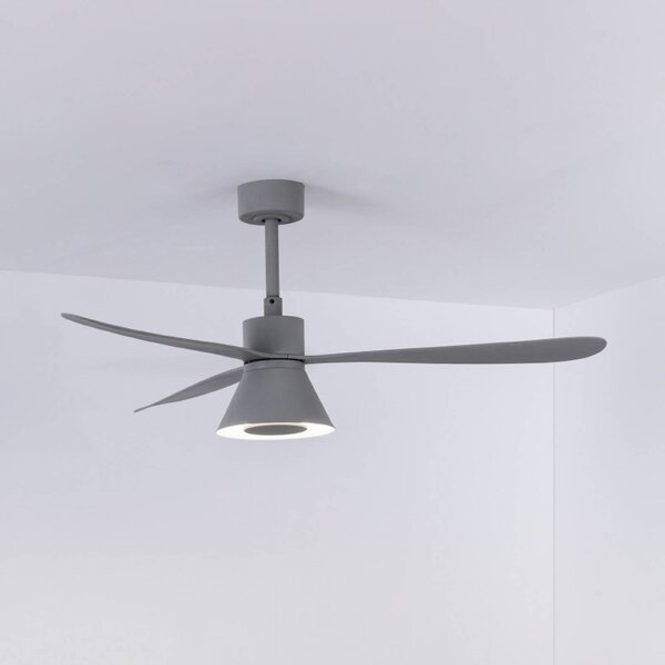 FARO BARCELONA Ventilatore da soffitto LED Amelia Cone L, grigio, DC, silenzioso, 132 cm dimmerabile, Alluminio / Grigio / Zincato, Soggiorno / Sala da pranzo, Plastica, Moderno