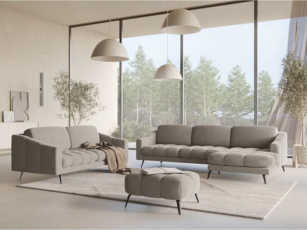 Poggiapiedi beige con rivestimento in velluto Nalu – Makamii