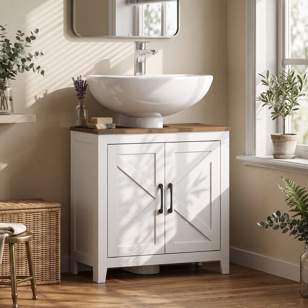 HOMCOM Mobile sottolavabo rustico con ripiano regolabile e 2 ante stile fienile, bianco | Aosom Italy