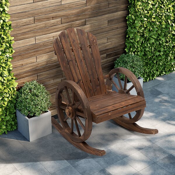 Outsunny Sedia a Dondolo Stile Adirondack, Design Rustico con 2 Ruote, Legno di Abete Rosso Effetto Bruciato, 88x68x92cm|Aosom