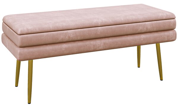 HOMCOM Panca imbottita contenitore con struttura in acciaio, 100x37,5x42 cm, rosa | Aosom Italy