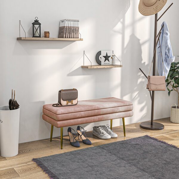 HOMCOM Panca imbottita contenitore con struttura in acciaio, 100x37,5x42 cm, rosa | Aosom Italy