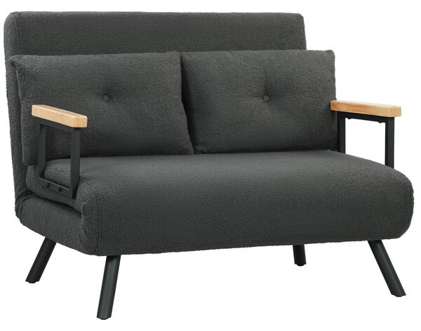 HOMCOM Divano letto 2 posti effetto sherpa con 2 cuscini, naturale, grigio scuro e nero | Aosom Italy