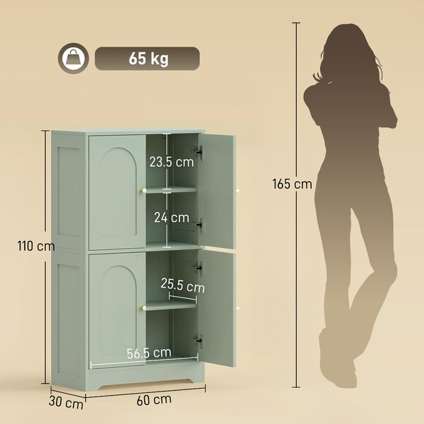 HOMCOM Credenza da cucina con 4 ante sagomate e 2 ripiani regolabili, 60x30x110 cm, verde | Aosom Italy