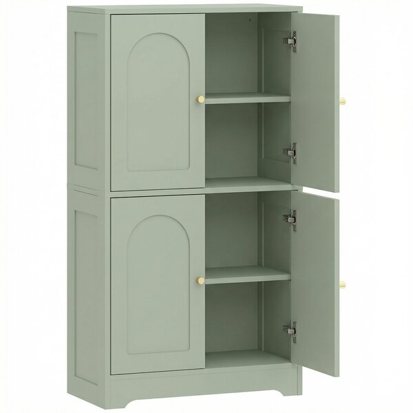 HOMCOM Credenza da cucina con 4 ante sagomate e 2 ripiani regolabili, 60x30x110 cm, verde | Aosom Italy