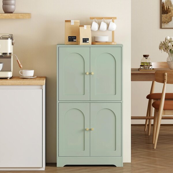 HOMCOM Credenza da cucina con 4 ante sagomate e 2 ripiani regolabili, 60x30x110 cm, verde | Aosom Italy