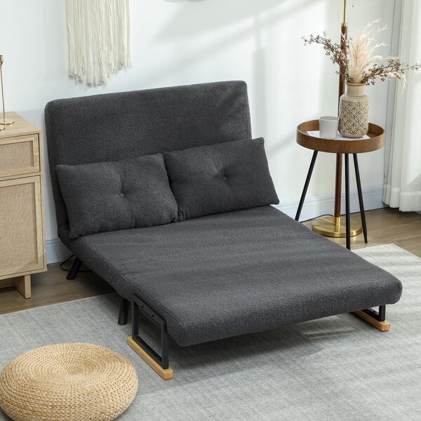 HOMCOM Divano letto 2 posti effetto sherpa con 2 cuscini, naturale, grigio scuro e nero | Aosom Italy