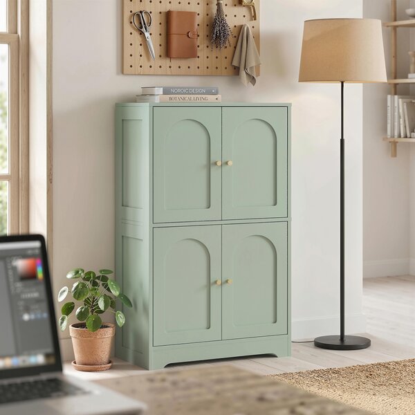 HOMCOM Credenza da cucina con 4 ante sagomate e 2 ripiani regolabili, 60x30x110 cm, verde | Aosom Italy