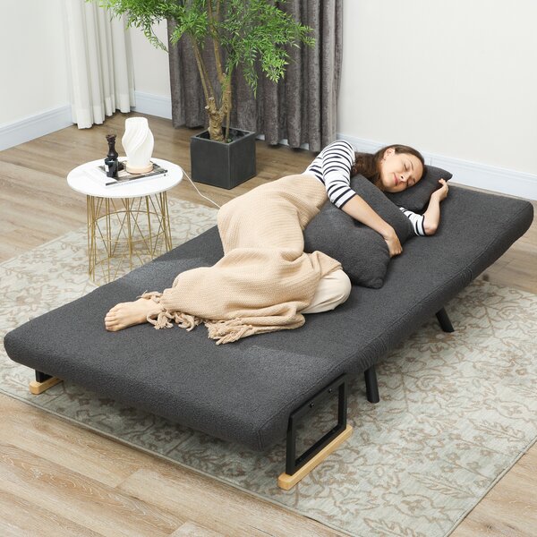 HOMCOM Divano letto 2 posti effetto sherpa con 2 cuscini, naturale, grigio scuro e nero | Aosom Italy