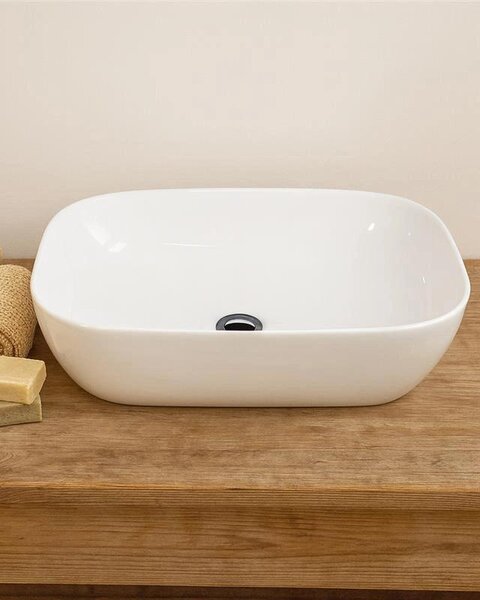 Lavabo 46x32 Mida ciotola da appoggio in Vetroceramica Bianco Lucido