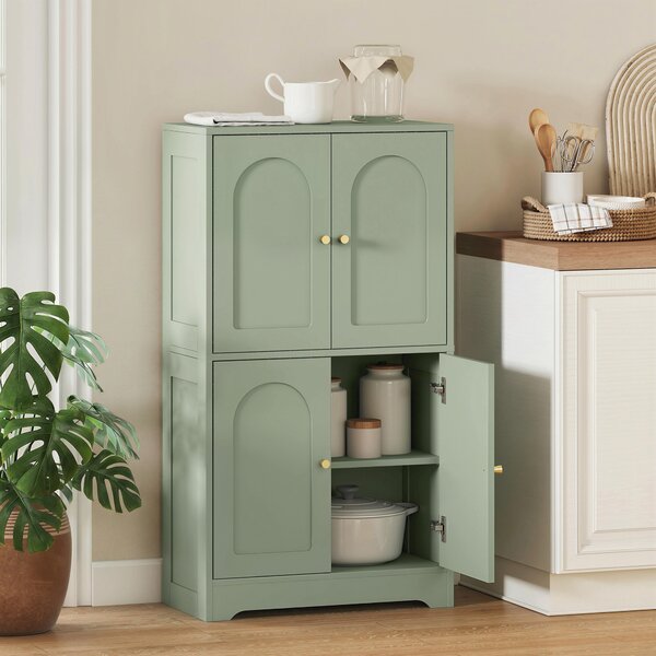 HOMCOM Credenza da cucina con 4 ante sagomate e 2 ripiani regolabili, 60x30x110 cm, verde | Aosom Italy