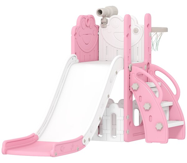 AIYAPLAY Scivolo 5 in 1 per bambini in HDPE con telescopio e canestro, rosa e bianco | Aosom Italy