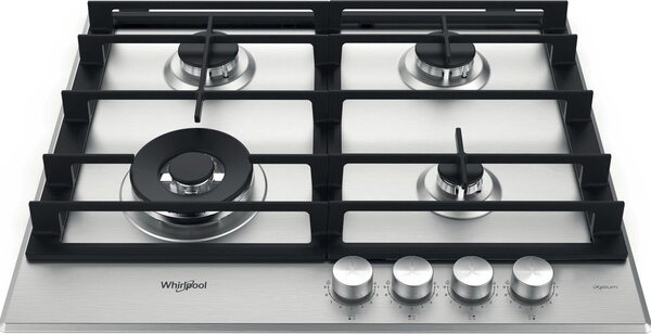 Whirlpool Piano Cottura a Gas 4 Fuochi Larghezza 60 cm Griglie in Ghisa colore Inox - GMWL 628/IXL