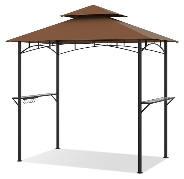 KOMFOTTEU, struttura per barbecue, cestino, ganci, 2 ripiani, dimensioni 240 x 151 x 255 cm (marrone)