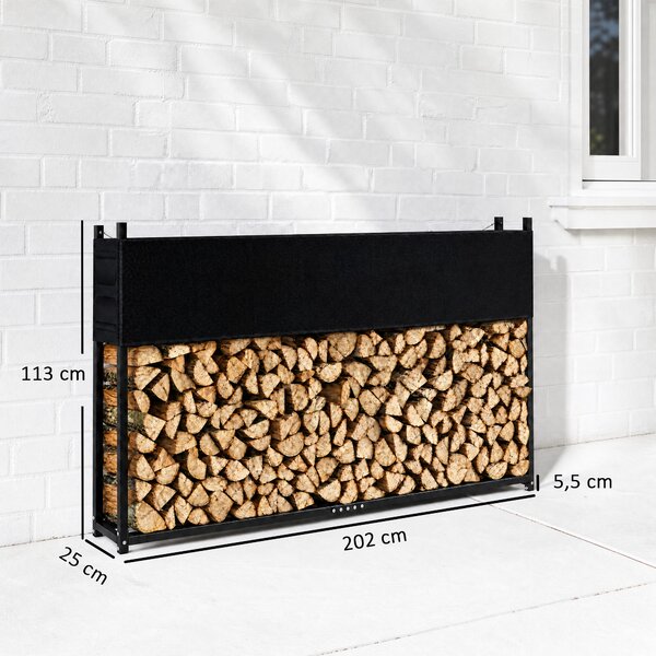 Outsunny Portalegna in acciaio con copertura Oxford 600D, portata 500 kg, 202x25x113 cm, nero | Aosom Italy