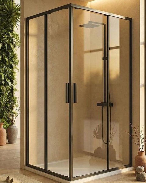 Box doccia 80x100 Rio doppio scorrevole vetro 6 mm trasparente H 195 nero