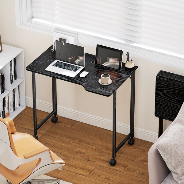 HOMCOM Scrivania pieghevole per computer con ruote e supporto dispositivo, 80x52 cm, nero | Aosom Italy