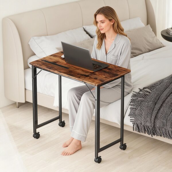 HOMCOM Scrivania pieghevole per computer con ruote e supporto dispositivo, 80x52 cm, marrone | Aosom Italy