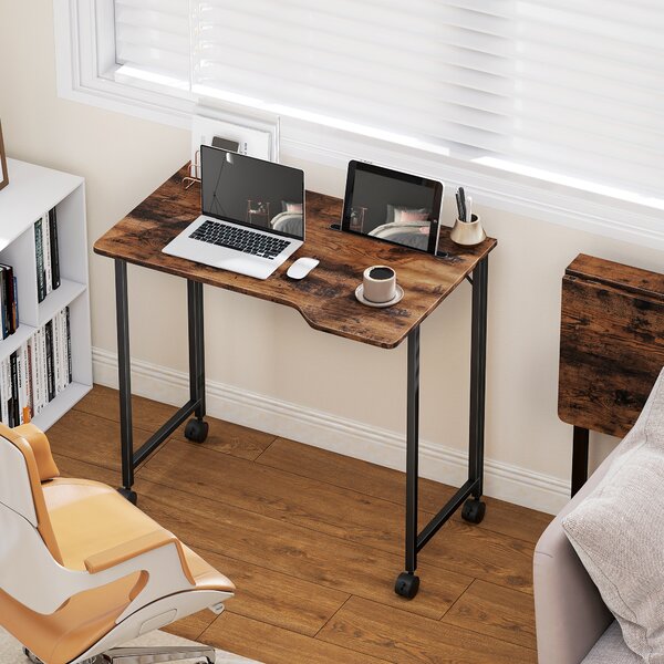 HOMCOM Scrivania pieghevole per computer con ruote e supporto dispositivo, 80x52 cm, marrone | Aosom Italy
