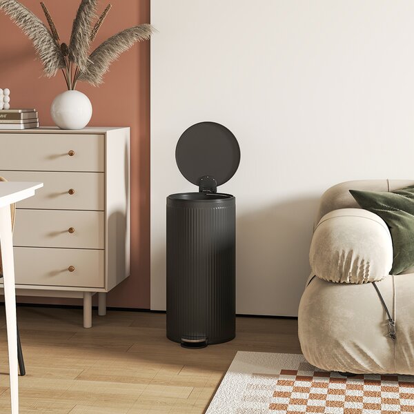 HOMCOM Pattumiera a pedale 30 L con coperchio soft-close e secchio interno, nero | Aosom Italy