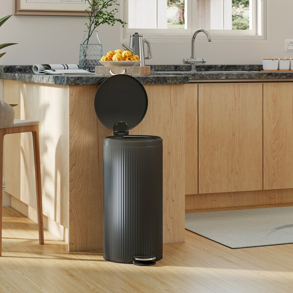 HOMCOM Pattumiera a pedale 30 L con coperchio soft-close e secchio interno, nero | Aosom Italy