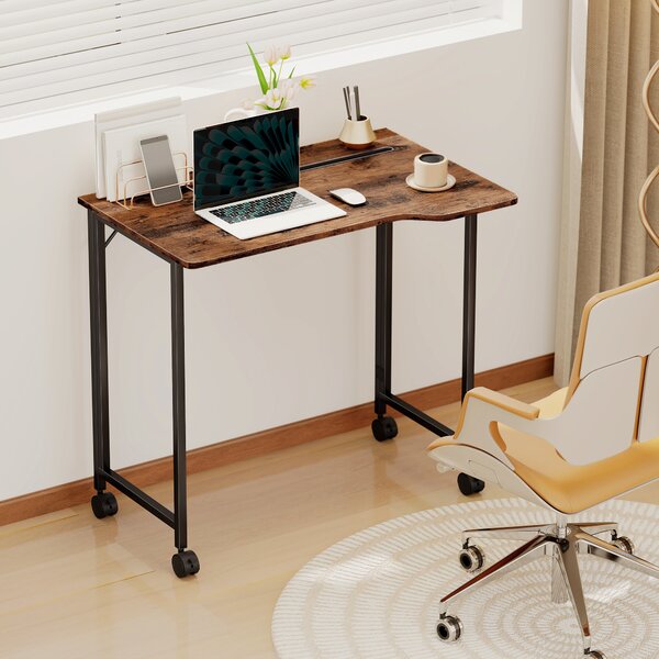 HOMCOM Scrivania pieghevole per computer con ruote e supporto dispositivo, 80x52 cm, marrone | Aosom Italy